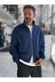 Navy Blue Collared Zipper Oversized Sweatshirt PM-109 - 3