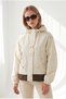 Women's Cream Hooded Short Trench Coat with Ruffle Detail TRC-00000018 - 5