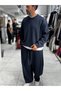 Navy Blue Knit Basic Sweatshirt HM- - 8