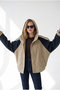 Women's Beige and Navy Hooded Cropped Jacket with Contrast Sleeves MNT-19000054 - 4