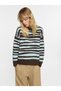Kadın Çizgili Örme Sweatshirt - 2