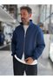Navy Blue Collared Zipper Oversized Sweatshirt PM-109