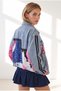 Women's Blue and Pink Streetwear Oversized Paneled Denim Jacket CKT-19000547 - 2
