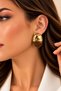 Women's Gold Brown Oval Earrings – Textured Design, Modern and Vintage Design, Stylish Earrings - 2