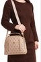 Women's Monogram Patterned Shoulder Bag and Clutch Bag with Gold Accents, Beige, and Card Holder Wallet - 4