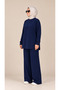 Sucuba Navy Blue Long-Sleeved Opaque Pants with Elastic Waistband and Pockets, Two-Piece Set - 2