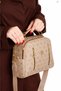 Women's Monogram Patterned Shoulder Bag and Clutch Bag with Gold Accents, Beige, and Card Holder Wallet - 2
