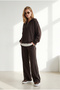 Women's Bitter Coffee Striped Detail Drapey Top and Bottom Set TKM-19000531 - 3