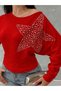 Women's Red Drop-Shoulder Blouse with Rhinestones and Batwing Sleeves FRV0235