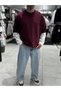 Burgundy-Sleeved, Patchwork, Slim-Fit Oversized Sweatshirt PM-206 - 6