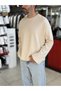 Hanorac basic oversize, de culoare bej, model ES-182 - 5