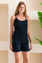 Women's Cotton Blend Ribbed Knit Camisole and Shorts Pajama Set with Spaghetti Straps, Navy Blue - 6015 - 2