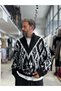 Black Patterned Sweater with Half-Zip SW-6001