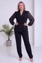 Women's Plus-Size Chiffon-Sleeve Jacket and Pants Set with Stone Embellishments, Black - 3