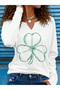 Printed Cotton-Stretch Fabric Half-V-Neck Long-Sleeve Blouse