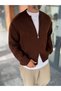 Coffee-Colored Basic Zipper-Front Knit Cardigan PM-017 - 3