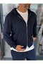 Navy Blue Waffle Fabric Zipper Sweatshirt MRK-2870 - 5