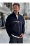 Navy Blue Half-Zip Marithe Print Sweatshirt PM-079 - 2