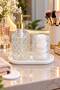 3-Piece || ASEL Bathroom Set with Liquid Soap Dispenser and Toothbrush Holder || CLEAR || WHITE BASE || Decorative Bathroom Accessory, Bathroom Organizer, Home & Hotel, Premium Glass Bathroom Organizer, Glass Home Decor, Luxury Bathroom - 2