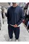 Navy Blue Knit Basic Sweatshirt HM- - 5