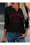 Printed Cotton-Stretch Fabric Half-V-Neck Long-Sleeve Blouse