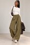 TENCEL™ Khaki Balloon-Cut Pants with Elastic Waistband