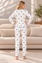 Printed Viscose Fabric Navy Blue Pajama Set with Bow Detail - 3