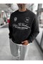 Siyah Nothing Baskılı Yıkamalı Sweatshirt HM - 2