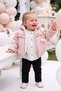 Girl's 3-Piece Outfit Set: Jacket with Tulip Detail, Hooded Jacket, Muslin Shirt, and Black Jeans—Festive Outfit Set for 6–24 Months