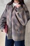 Brown Plaid Jacket with Garnished Collar - 4