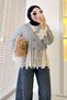 Premium Lace-Detailed, Ruched-Sleeve Knit Cardigan - Light Gray - 6