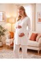 New Season Ecru Shawl Collar Fleece Winter Robe, Nursing-Friendly Design, Long-Sleeved Maternity and Postpartum Robe and Pajama Set - 8