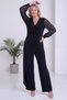 Women's Plus Size Chiffon-Sleeve V-Neck Woven Jumpsuit with Gold Accents, Black, Brown - 5