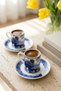 Carbon Blue Premium Porcelain 4-Piece 2-Person Coffee Cup Set, 90 ml, with Blue Pattern