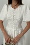 Ecru brode balloon sleeve ruched dress - 4