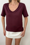 Women's V-Neck Modal Fabric Basic T-Shirt, Plum - MS0001587 - 2