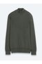 Khaki Half Turtleneck Plain Knit Wool Blended Sweater Sweater