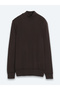 Brown Half Turtleneck Plain Knit Wool Blend Sweater