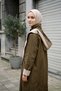 Lined Trench Coat with Suede-Look Collar and Belted Design 530128 Dark Green - 3