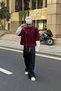 Burgundy-Ecru Boxy-Fit Long-Sleeve T-Shirt - 2