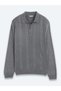 Gray Polo Neck Striped Knitwear Sweater