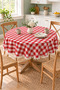 Round Tablecloth with Gingham Pattern and Pom-Pom Accents – Liquid-Resistant, Stain Resistant, Durable Duck Fabric, Various Size Options