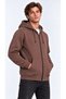 Men's Brown Hooded Full-Zip 3-Ply Winter Sweatshirt with Zippered Pockets