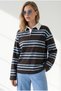 Women's Brown Striped Polo Collar Sweatshirt SWT-19000826