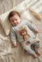 Milo Hug Bear Embroidered Baby Top and Bottom Set - 100% Cotton Jogger Pants with Teddy Bear Print and Forest Animals Design, Size S - 2
