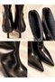 DERIN Women's Black Pointed Toe Bootie with Fur-Lined Construction, Seam Detail, 5 cm Stiletto Heel, Mid-Calf - 3