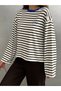 Women's Sunlit Soul Printed Black-and-White Striped Long-Sleeve Oversized T-Shirt - 4