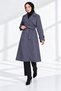 Women's Anthracite-Buttoned, Adjustable-Sleeve, Midi Length Belted Trench Coat NBFT016 - 4