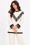 Women's Two-Piece Set with a Crew Neck Featuring Lace Details on the Front and Sleeve Ends, Paired with Corded Fabric Knit Pants - 7
