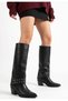 Genuine Leather Block Heel Snap-On Boots with Studded Detail and Turn-Up Cuffs - 3
